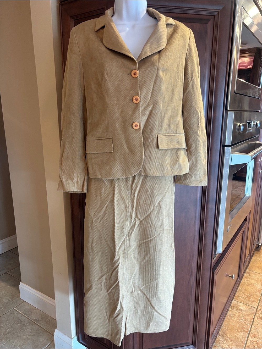 Women's Tan Corduroy Small Blazer and Large Skirt Set